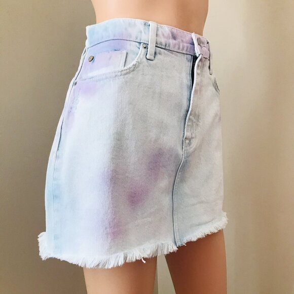NWT Hudson Women's The Viper Tie Dye Blue Cotton Denim Mini Skirt Size 29 $195 - Picture 1 of 12